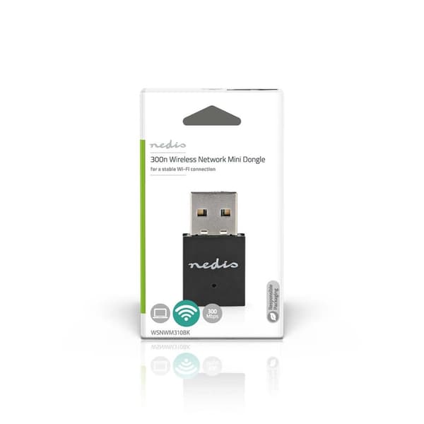Nedis Network Dongle | Wi-Fi | N300 | 2.4 GHz | USB2.0 | Wi-Fi hastighet totalt: 300 Mbps | Windows 10 / Windows 11 / Windows 8