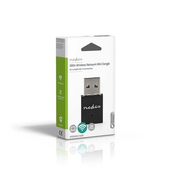 Nedis Network Dongle | Wi-Fi | N300 | 2.4 GHz | USB2.0 | Wi-Fi hastighet totalt: 300 Mbps | Windows 10 / Windows 11 / Windows 8