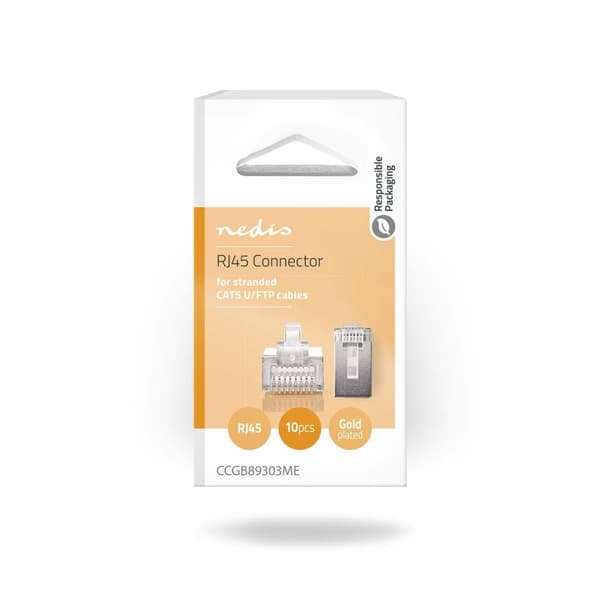 Nedis RJ45-liitin | Uros | Monisäikeinen STP CAT5 | Suora | Kullattu | 10 kpl | PVC | Läpikuultava | Laatikko