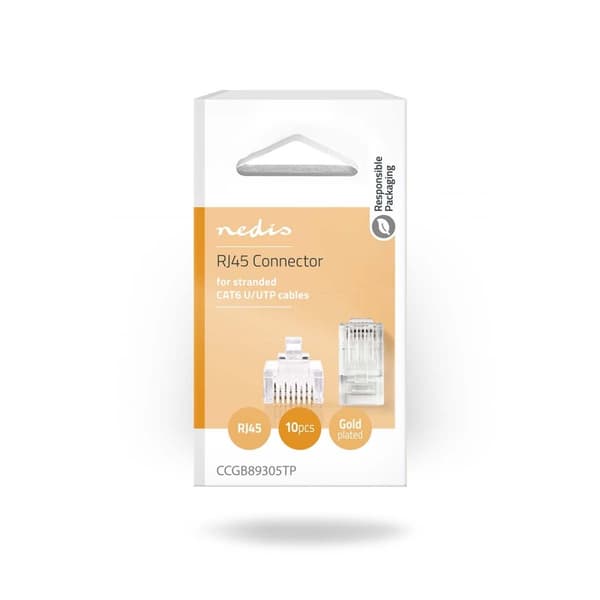 Nedis RJ45-liitin | Uros | Monisäikeinen UTP CAT6 | Suora | Kullattu | 10 kpl | PVC | Läpikuultava | Laatikko