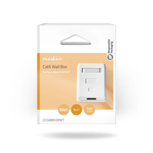 Nedis Nettverksveggboks | På veggen | 1-Port port(s) | UTP CAT6 | Rett | Hunn | Gull belagt | ABS | Hvit | Boks