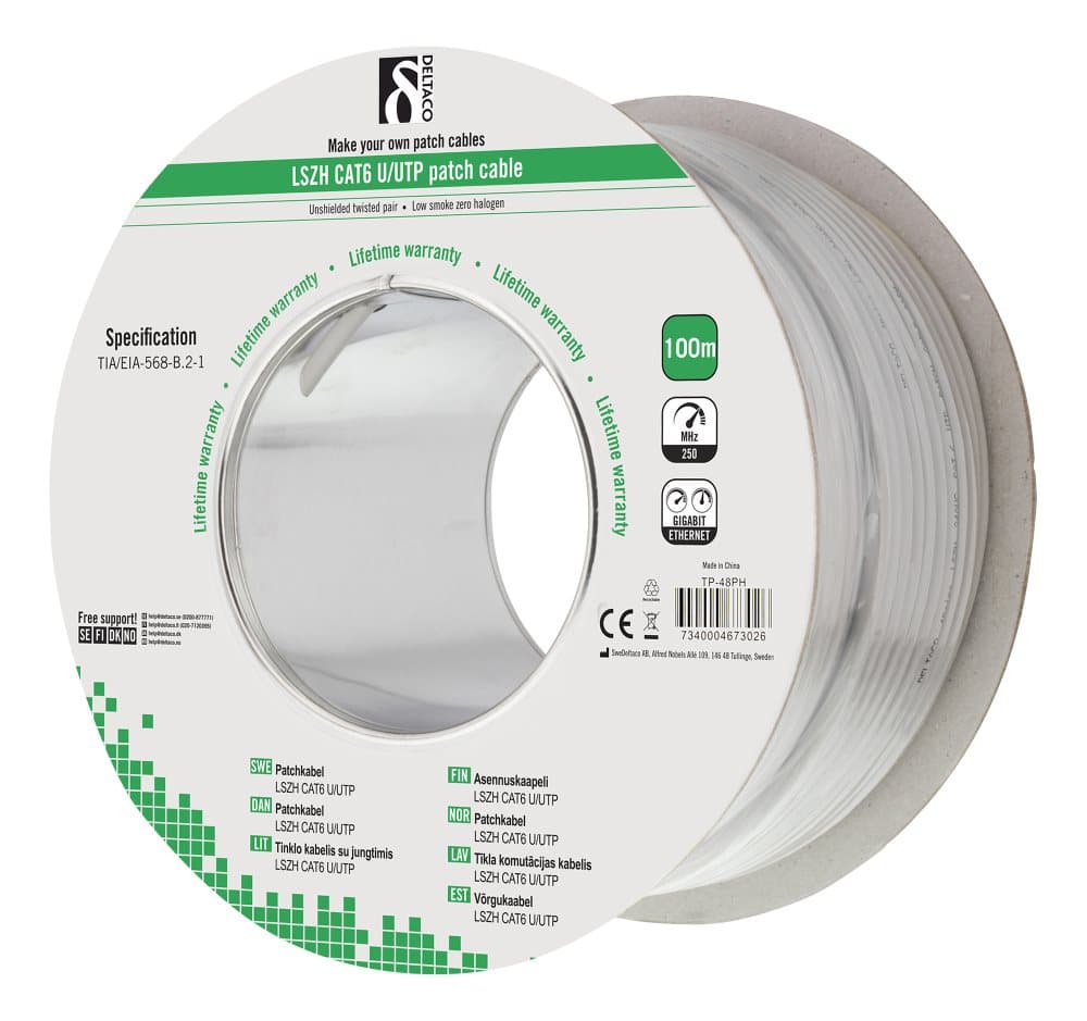 DELTACO U/UTP patchkabel, LSZH (Low Smoke Zero Halogen), Cat6, multico