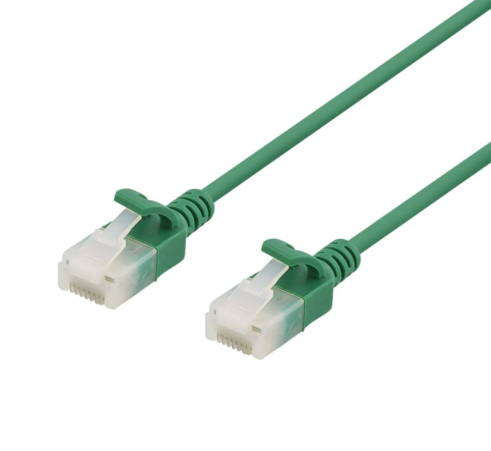 DELTACO U/UTP Cat6a patch cable, slim, 3,5mm diameter, 2m, green