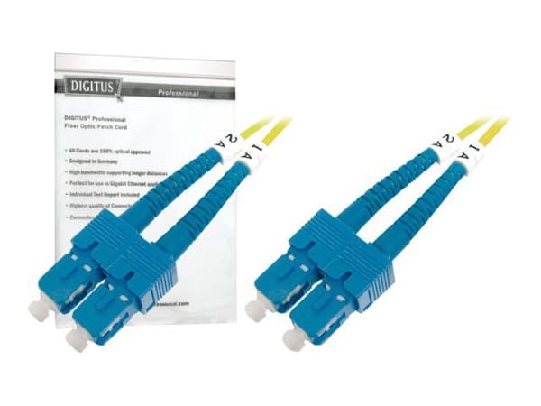 DIGITUS - Patch-kabel - SC enkelläge (hane) till SC enkelläge (hane) - 10 m - fiberoptisk - 9 / 125 mikrometer - OS1 - halogenfri - gul