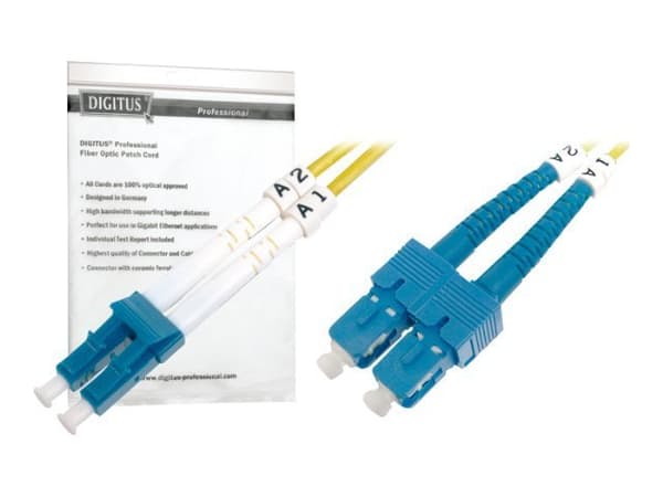 DIGITUS - Patch-kabel - LC enkelläge (hane) till SC enkelläge (hane) - 10 m - fiberoptisk - 9 / 125 mikrometer - OS1 - halogenfri - gul