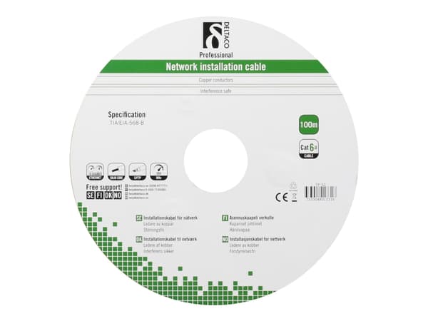 DELTACO TP-52 - Bulkkabel - 100 m - SFTP - CAT 6a - IEEE 802.5/IEEE 802.3 - halogenfri, solid - lajiteltu