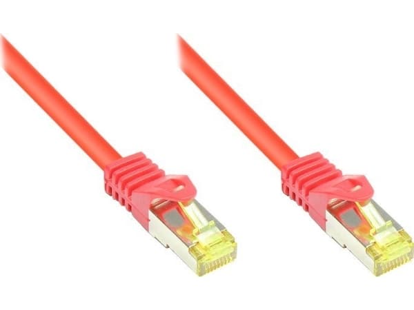 Good Connections RJ45 Patch Cable withCat.7 RohCable and Rastnasenschutz (RNS), S/FTP, PiMF, halogen free, 600MHz, OFC, red, 0,25m, Good Connections
