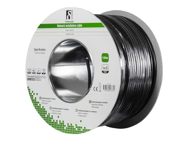 DELTACO TP-49 - Bulk-kabel - 100 m - UTP - CAT 6 - solid, halogenfri, utomhus - svart