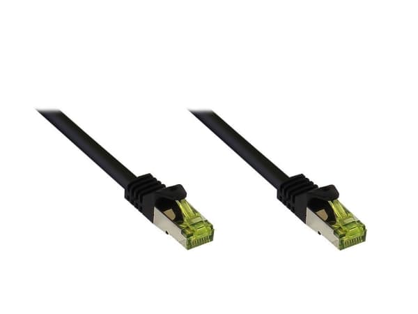 RJ45 patchkabel med Cat.7 råkabel og låsebeskyttelse (RNS®), S/FTP, PiMF, halogenfri, 600MHz, OFC, svart, 3m, Good Connections® (8070R-030S)