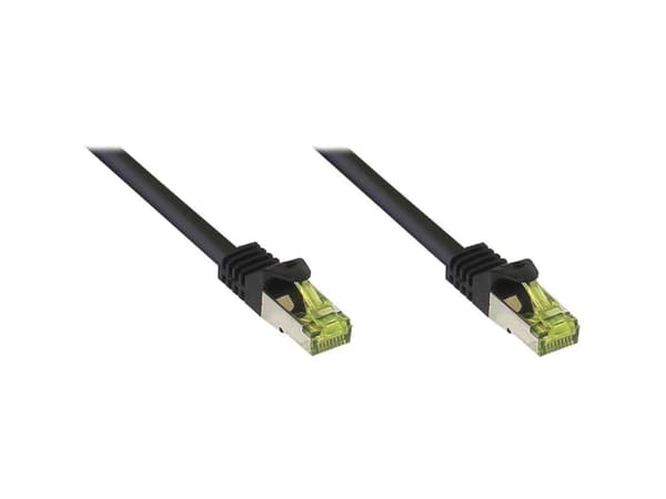 RJ45 patchkabel med Cat.7 råkabel og låsebeskyttelse (RNS®), S/FTP, PiMF, halogenfri, 600MHz, OFC, svart, 3m, Good Connections® (8070R-030S)