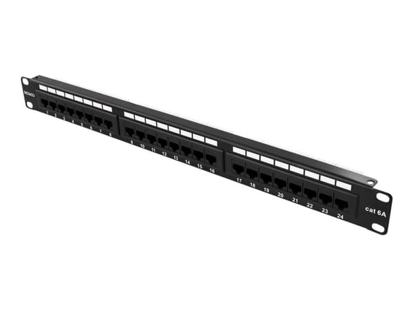 DELTACO PAN-124 - Koblingspanel - CAT 6a - UTP - RJ-45 X 24 - svart - 1U - 19" Sort