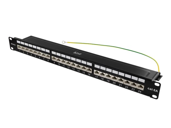 DELTACO PAN-200 - Koblingspanel - rackmonterbar - CAT 6a - STP - RJ-45 X 24 - svart - 1U - 19"