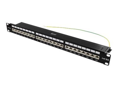 DELTACO PAN-200 - Koblingspanel - rackmonterbar - CAT 6a - STP - RJ-45 X 24 - svart - 1U - 19" Sort