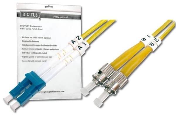 DIGITUS - Koblingskabel - ST-enkeltmodus (hann) til LC-enkeltmodus (hann) - 5 m - fiberoptisk - dupleks - 9 / 125 micron - OS2 - halogenfri - gul