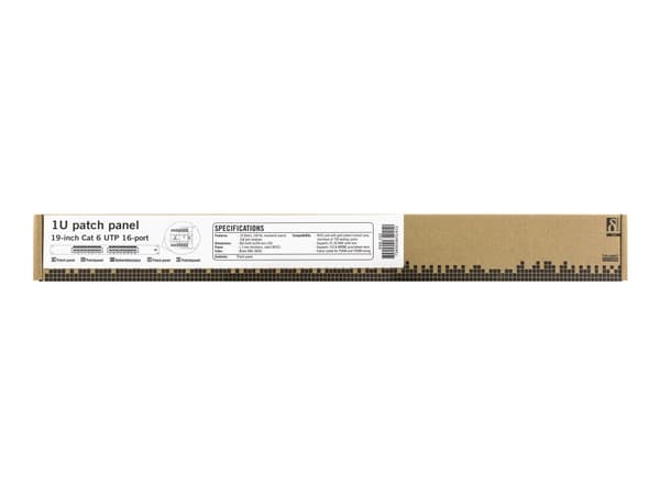 DELTACO PAN-102 - Koblingspanel - CAT 6 - UTP - svart - 1U - 19" - 16 porter