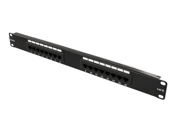 DELTACO PAN-102 - Koblingspanel - CAT 6 - UTP - svart - 1U - 19" - 16 porter Sort