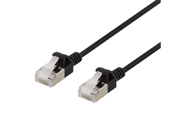 DELTACO - Koblingskabel - RJ-45 (hann) til RJ-45 (hann) - 5 m - U/FTP - CAT 6a - halogenfri, formstøpt, uten hindringer - svart