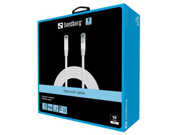 Sandberg Network Cable UTP Cat6 15 m nettverkskabel Hvit U/UTP (UTP)