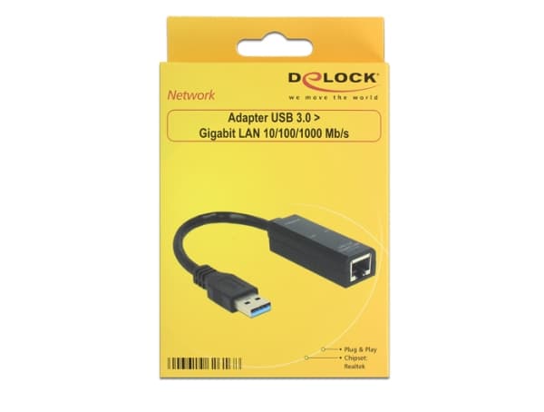 Delock Adapter USB 3.0 > Gigabit LAN 10/100/1000 Mb/s - Nettverksadapter - USB 3.0 - Gigabit Ethernet