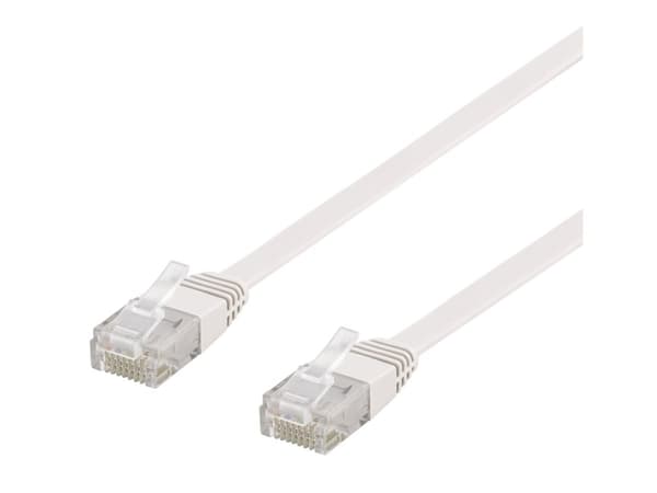 DELTACO TP-615V-FL - Patch-kabel - RJ-45 (hane) till RJ-45 (hane) - 15 m - UTP - CAT 6 - formpressad, platt - vit