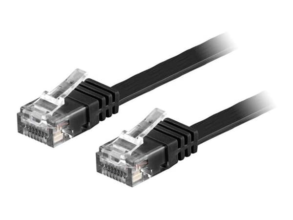 DELTACO - Liitäntäkaapeli - RJ-45 (uros) - RJ-45 (uros) - 20 m - UTP - CAT 6 - muotoiltu, litteä - musta