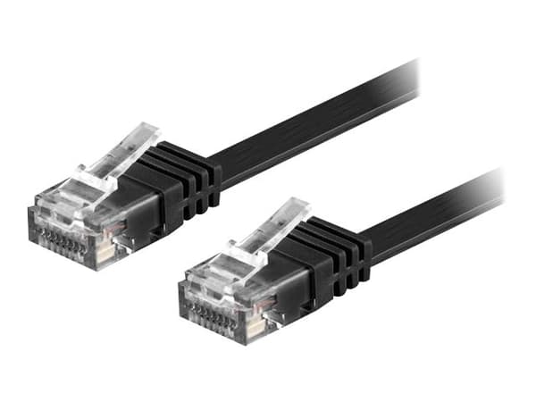 DELTACO - Liitäntäkaapeli - RJ-45 (uros) - RJ-45 (uros) - 20 m - UTP - CAT 6 - muotoiltu, litteä - musta
