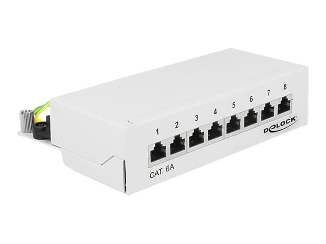 Delock Desktop - Patch-panel - väggmontering - CAT 6a - RJ-45 X 8 - vit, RAL 9010