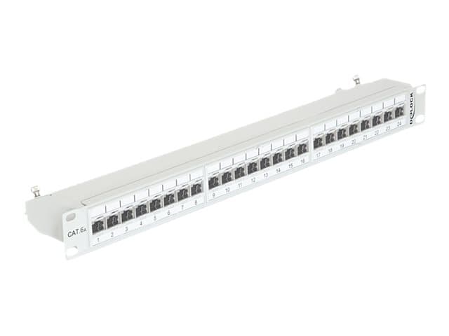 Delock - Patch-panel - CAT 6a - RJ-45 X 24 - ljusgrå, RAL 7035 - 1U - 19"