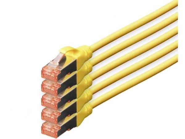 DIGITUS Professional - Patchkabel - RJ-45 (han) til RJ-45 (han) - 10 m - SFTP - CAT 6 - booted, halogenfri, formet, knastfri - gul (pakke med 5)