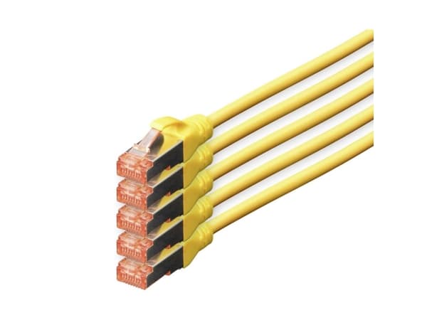 DIGITUS Professional - Patchkabel - RJ-45 (han) til RJ-45 (han) - 10 m - SFTP - CAT 6 - booted, halogenfri, formet, knastfri - gul (pakke med 5)