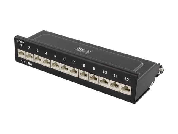 Deltaco PAN-213, RJ-45, Cat6a, 22/26, Musta, Metalli, Telinekiinnitys