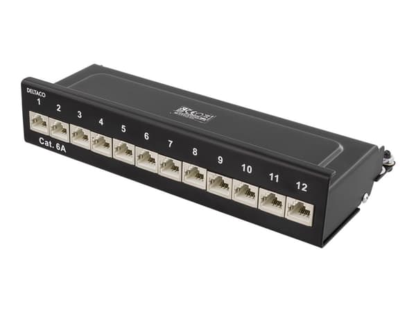 Deltaco PAN-213, RJ-45, Cat6a, 22/26, Musta, Metalli, Telinekiinnitys musta