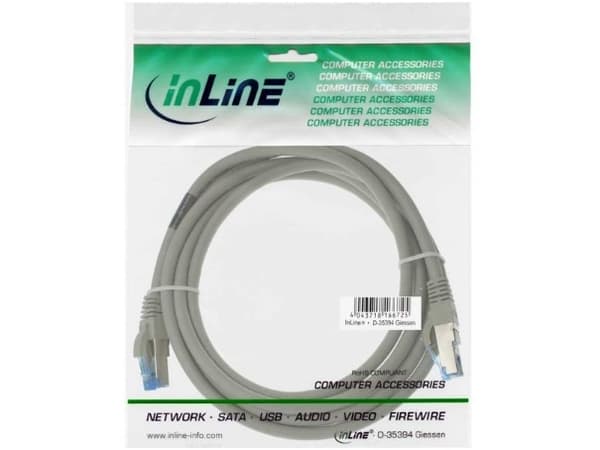 InLine 4043718249558, 15 m, Cat6a, S/FTP (S-STP), RJ-45, RJ-45, Grå