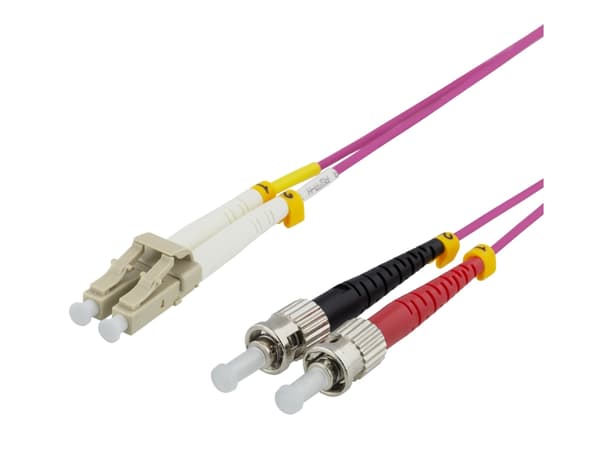 DELTACO - Koblingskabel - LC/UPC-multimodus (hann) til ST/UPC-multimodus (hann) - 5 m - fiberoptisk - dupleks - 50 / 125 mikroner - OM4 - rosa
