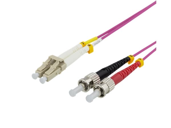 DELTACO - Koblingskabel - LC/UPC-multimodus (hann) til ST/UPC-multimodus (hann) - 5 m - fiberoptisk - dupleks - 50 / 125 mikroner - OM4 - rosa