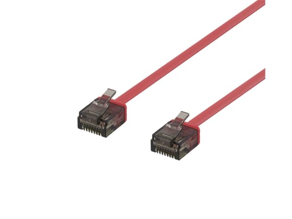 DELTACO U/UTP Cat6a patch cable, flat, 2m, 1mm thick, red