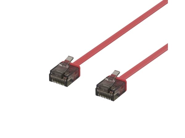 DELTACO U/UTP Cat6a patch cable, flat, 2m, 1mm thick, red