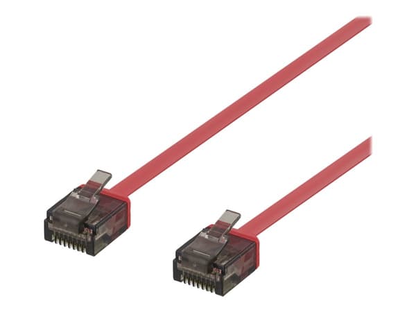 DELTACO U/UTP Cat6a patch cable, flat, 2m, 1mm thick, red