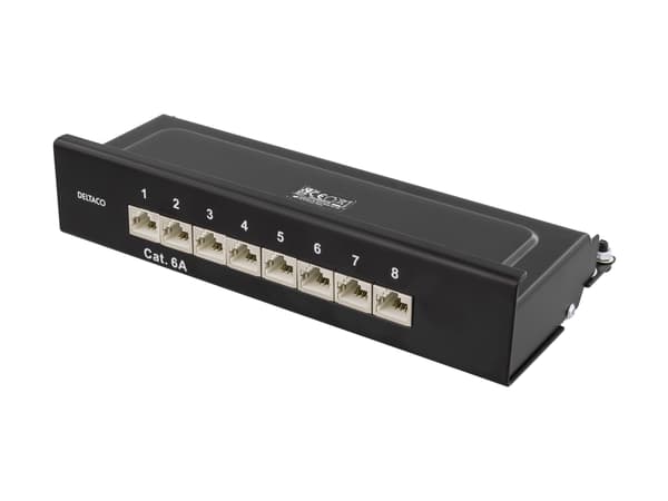 DELTACO PAN-211 - Liitäntäpaneeli - seinäasennettava - CAT 6a - RJ-45 X 8 - musta