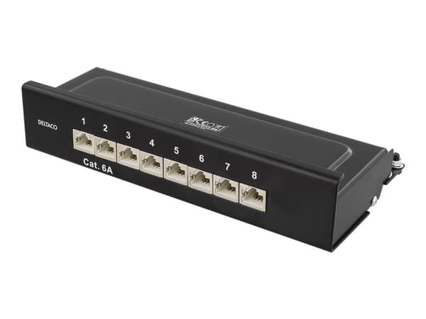 DELTACO PAN-211 - Liitäntäpaneeli - seinäasennettava - CAT 6a - RJ-45 X 8 - musta