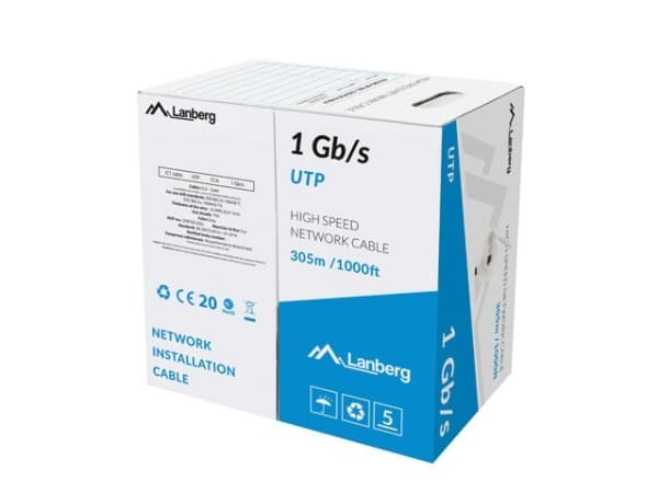 Lanberg - Bulkkabel - 305 m - UTP - LAN CABLE 1GB/S 305M SOLID CCA GREY  - RAL 7035, grå