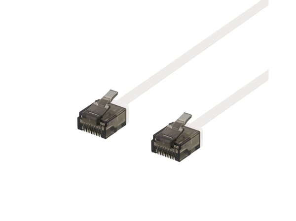 DELTACO - Koblingskabel - RJ-45 (hann) til RJ-45 (hann) - 15 cm - UTP - CAT 6a - flat - hvit