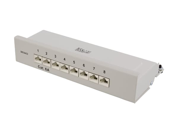 Deltaco PAN-210, RJ-45, Cat6a, 22/26, Harmaa, Metalli, Telinekiinnitys