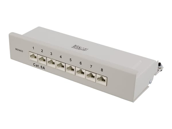 Deltaco PAN-210, RJ-45, Cat6a, 22/26, Harmaa, Metalli, Telinekiinnitys