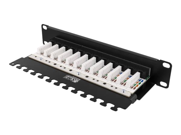 DELTACO 10-PATCH16 - Koblingspanel - rackmonterbar - CAT 6 - UTP - RJ-45 X 12 - svart - 1U - 10"