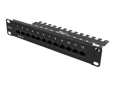 DELTACO 10-PATCH16 - Koblingspanel - rackmonterbar - CAT 6 - UTP - RJ-45 X 12 - svart - 1U - 10" Sort