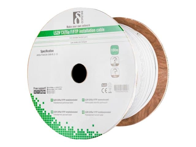 DELTACO TP-50C - Bulkkabel - 100 m - F/FTP - CAT 6a - halogenfri - hvid - Til installation i patch panel