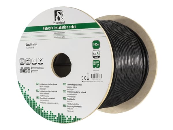 DELTACO - Samlet kabel - 100 m - U/FTP - Cat6 - halogenfri, utendørs, solid - svart