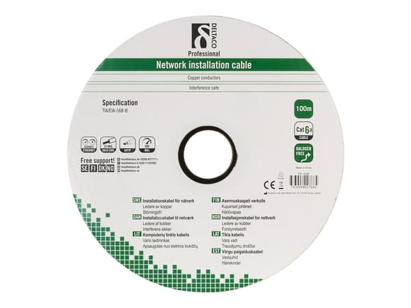 DELTACO - Samlet kabel - 100 m - U/FTP - Cat6 - halogenfri, utendørs, solid - svart