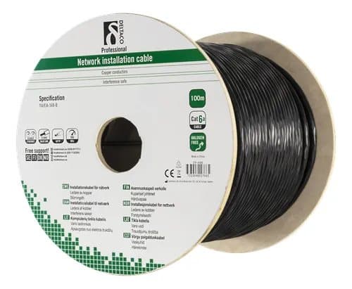 DELTACO - Samlet kabel - 100 m - U/FTP - Cat6 - halogenfri, utendørs, solid - svart